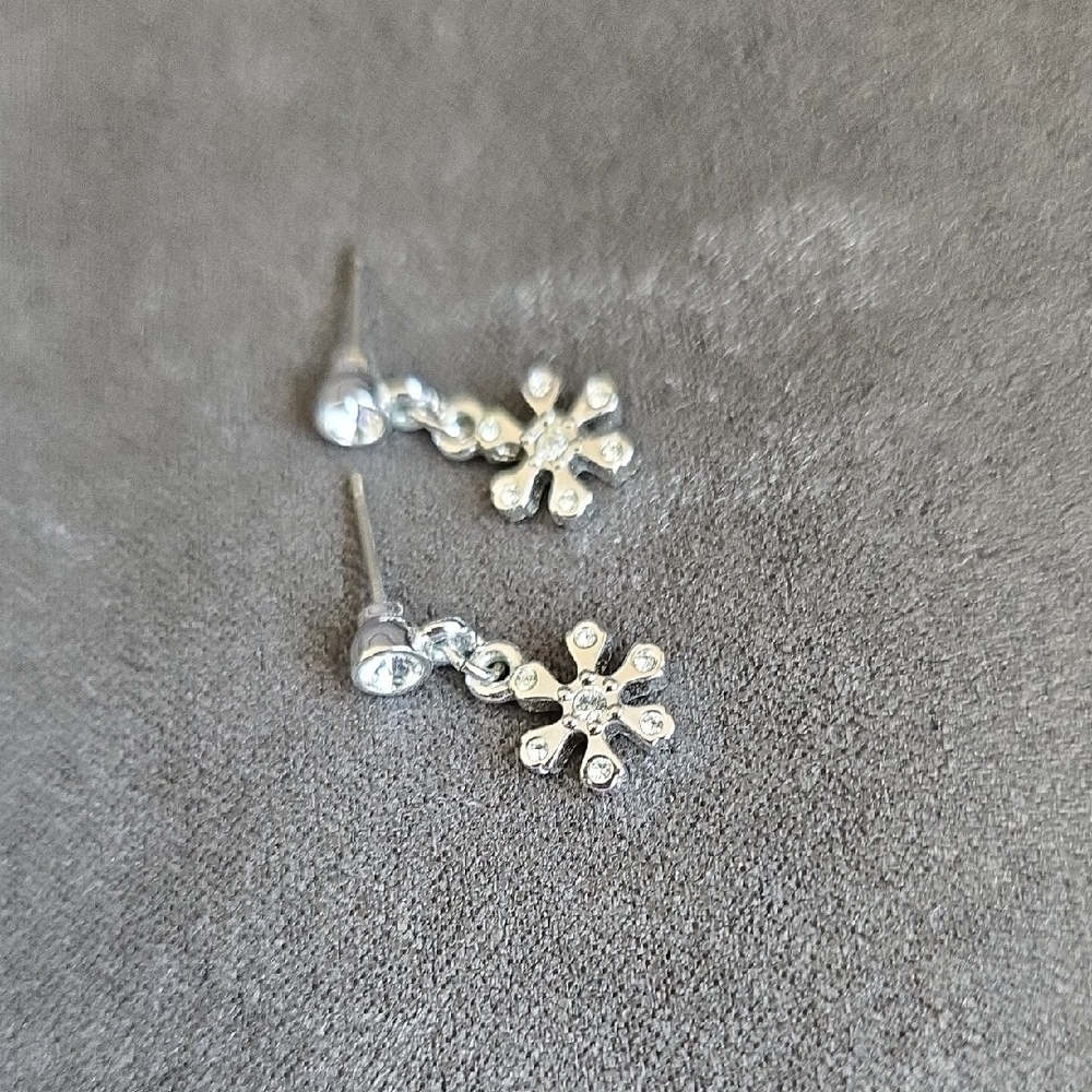 Elegant Silver Flower Drop Earrings